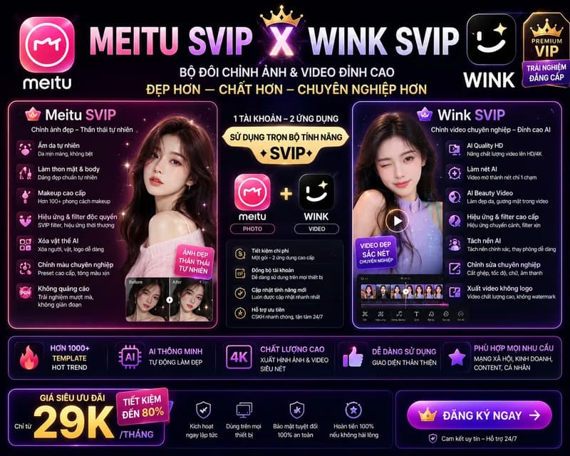 Meitu Vip+ 30 Ngày ( Bảo Hành Full )